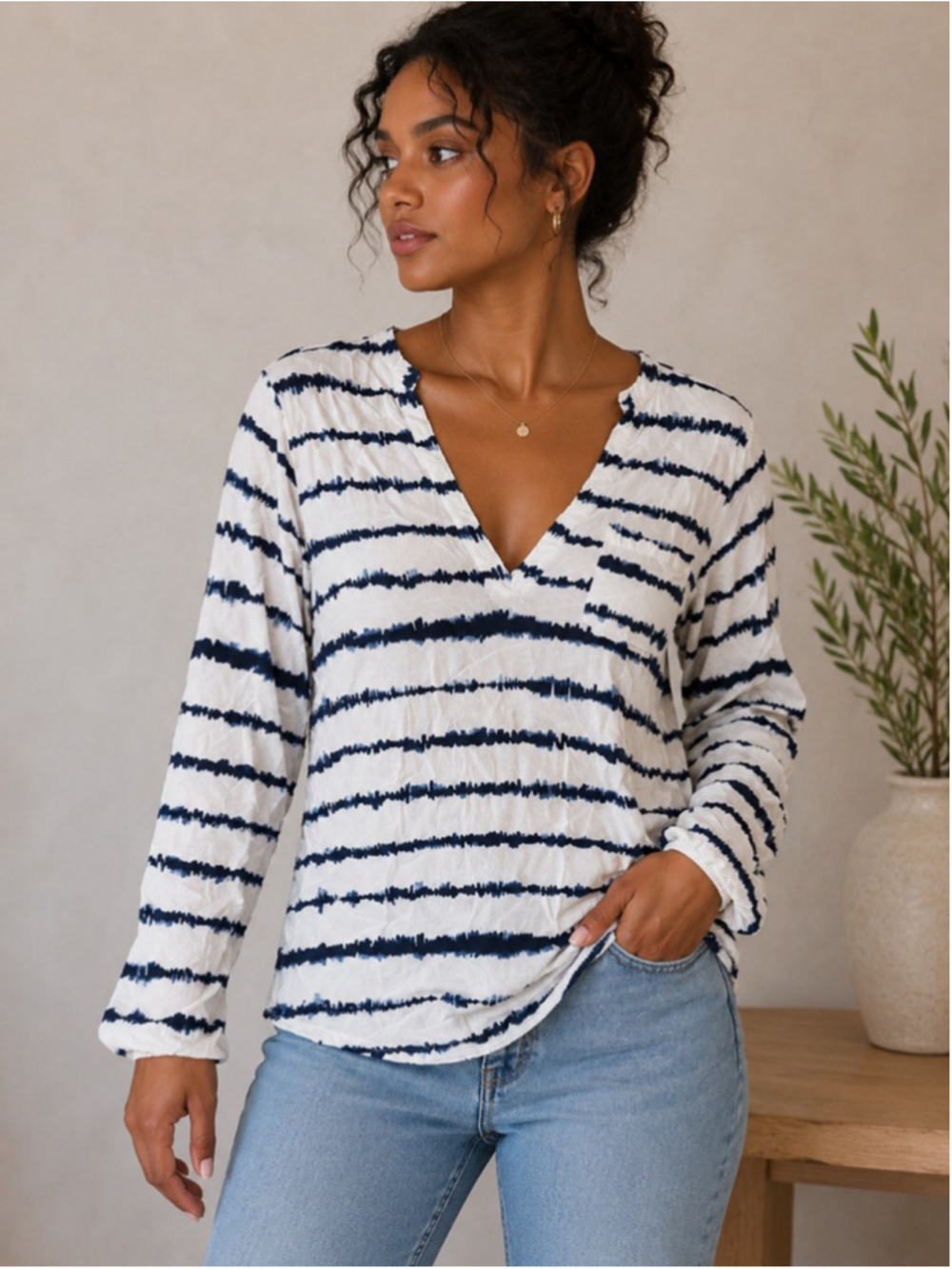 Women's Mud Pie Tunic Top White/Navy Striped Size S Summer